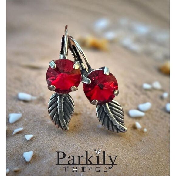 No Brand Jewelry - Earrings with red Swarovski crystal handcrafted